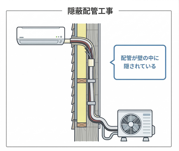 隠蔽配管によるすっきりとした壁面