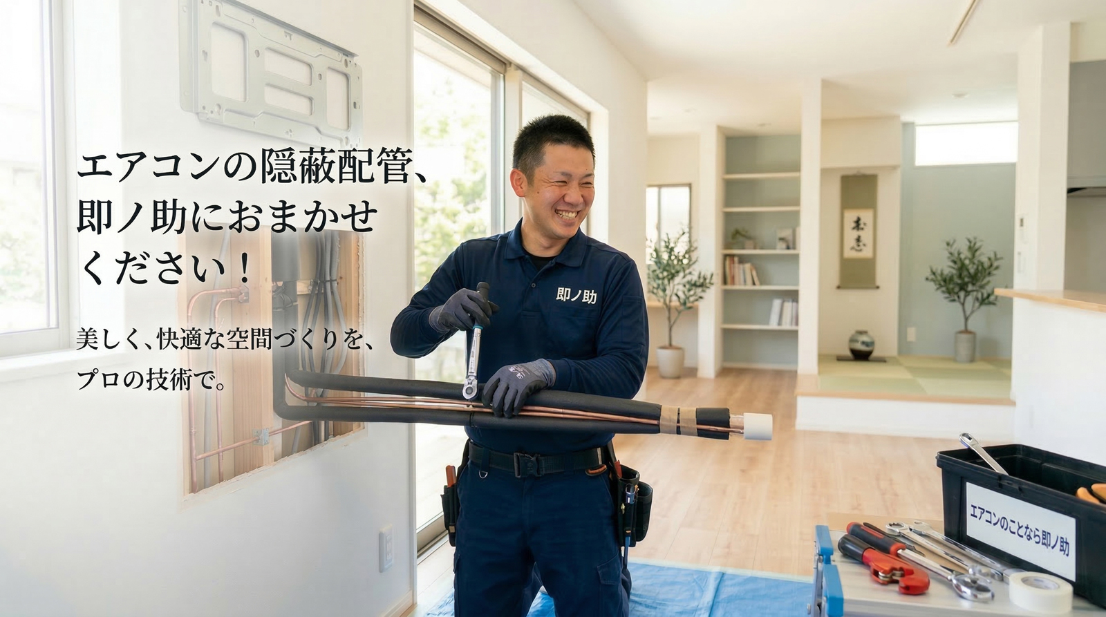 エアコンが設置されたモダンなリビング